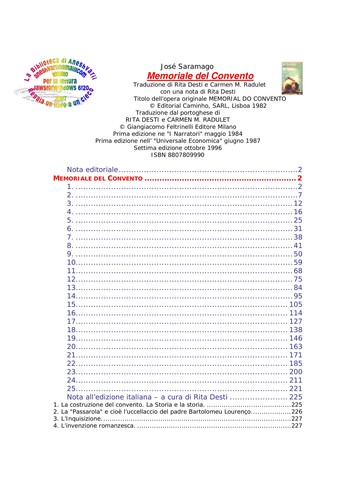 Memoriale del convento (Italian language, 2010, Feltrinelli)