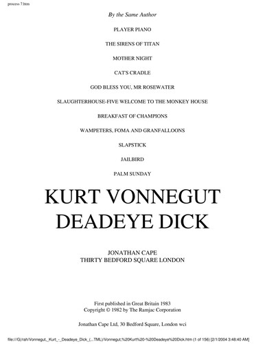 Deadeye Dick (1983, Cape)