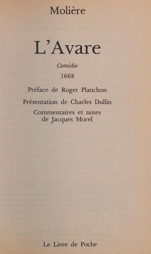 L' avare (French language, 1986, Librairie Générale Française, Librairie Générale Française, Livre de Poche)