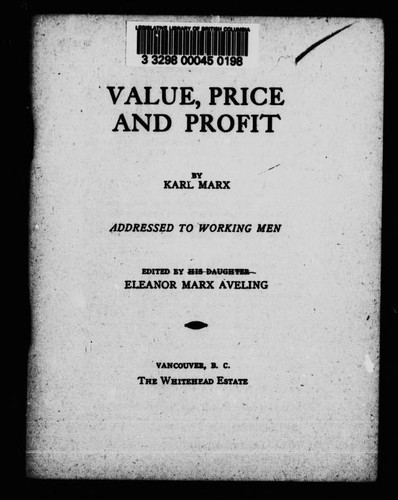 Value, price and profit (1995, The Whitehead Estate)